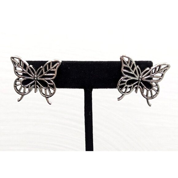 Unbranded Jewelry - Silver Tone Open metal Work Butterfly Pierced Earrings Boho Western Retro